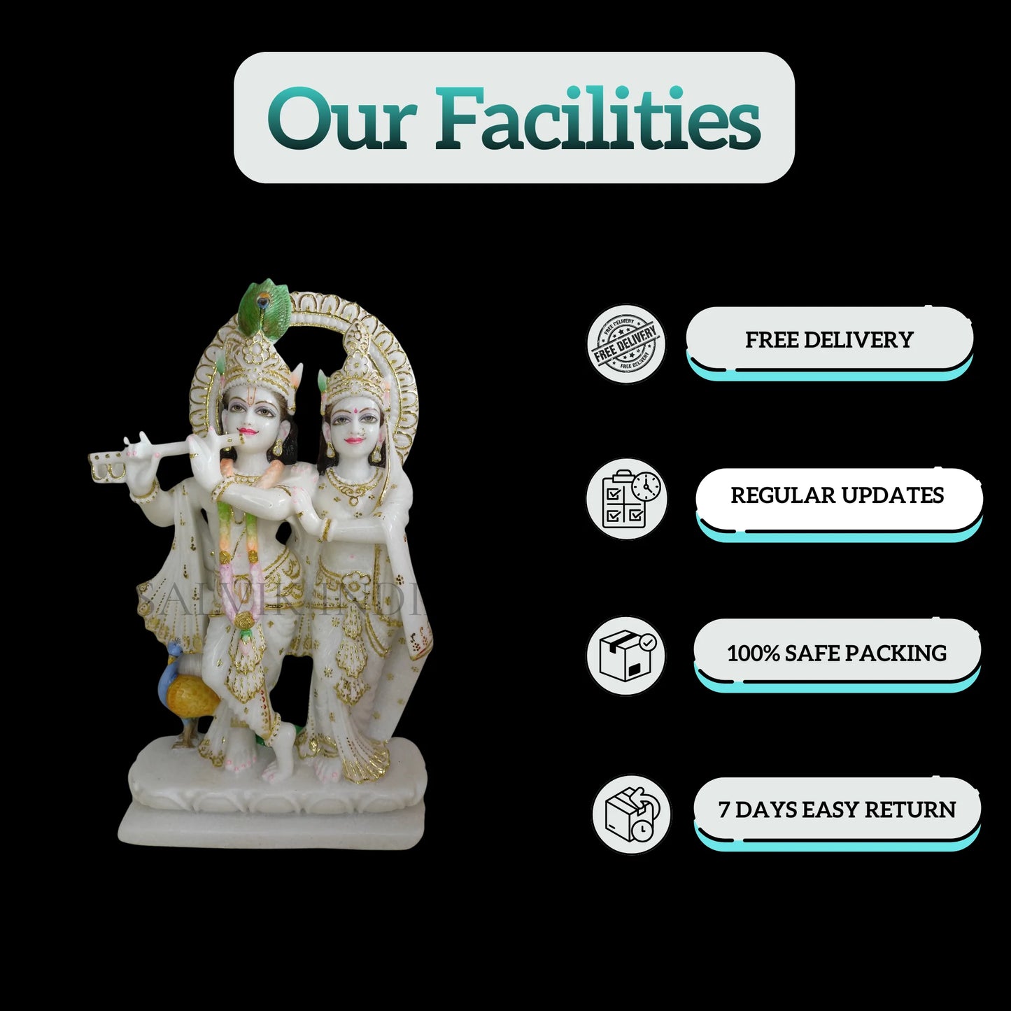 Small Size Radha Krishna Marble Idol – Elegant Krishna Statue for Pooja Room