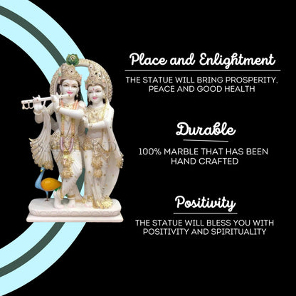 Radha Krishna Marble Idol placed in a home pooja room or temple setting