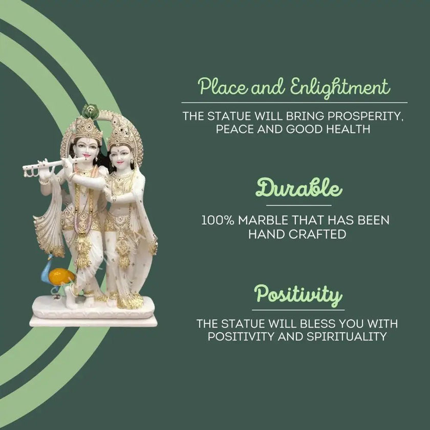 Radha Krishna Marble Idol placed in a home pooja room or temple setting