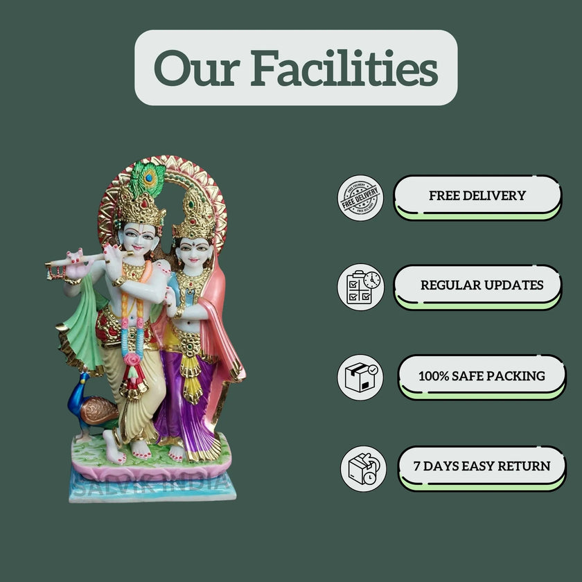 Radha Krishna Marble Moorti with Cow for Temple Décor