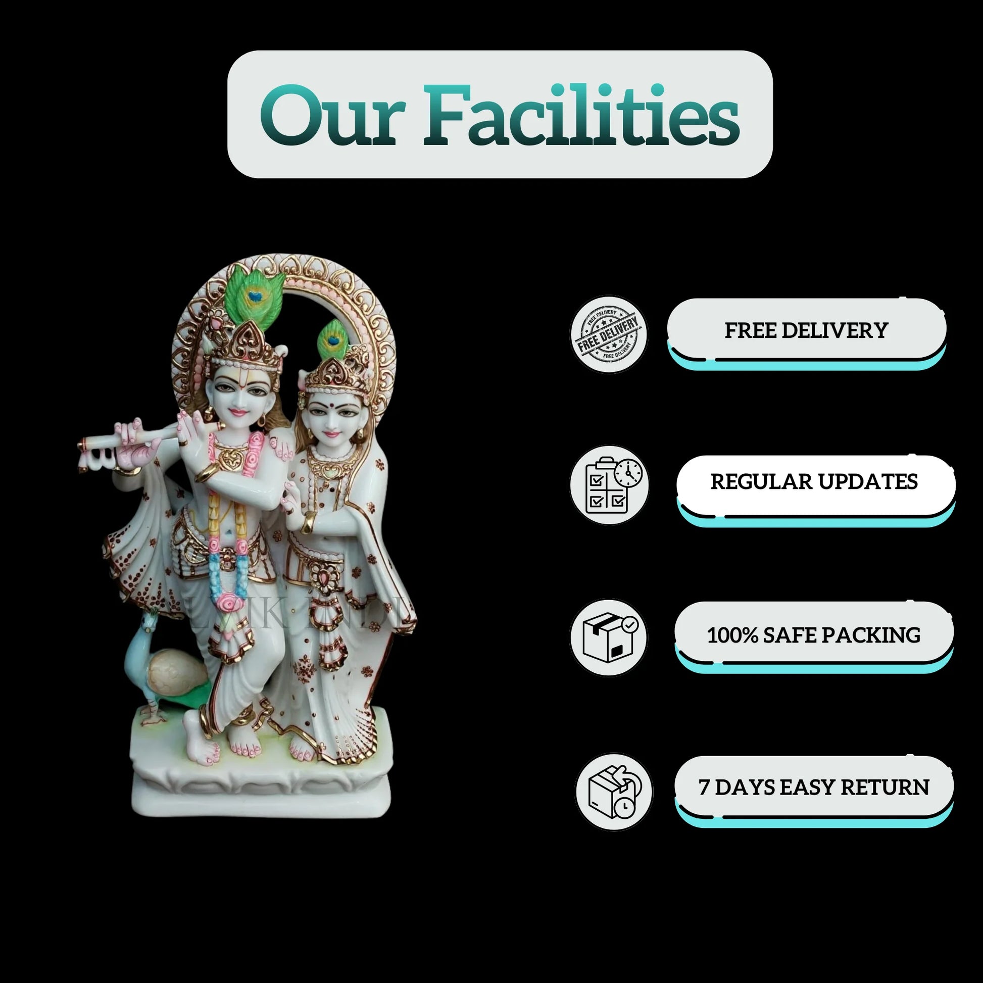 Radha Krishna marble murti 1 feet front view