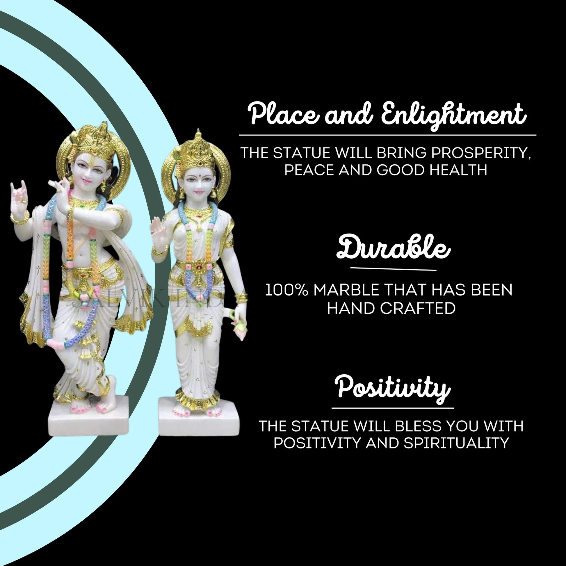 Close-up of Radha Krishna marble murti with diamond polish and detailed ornaments