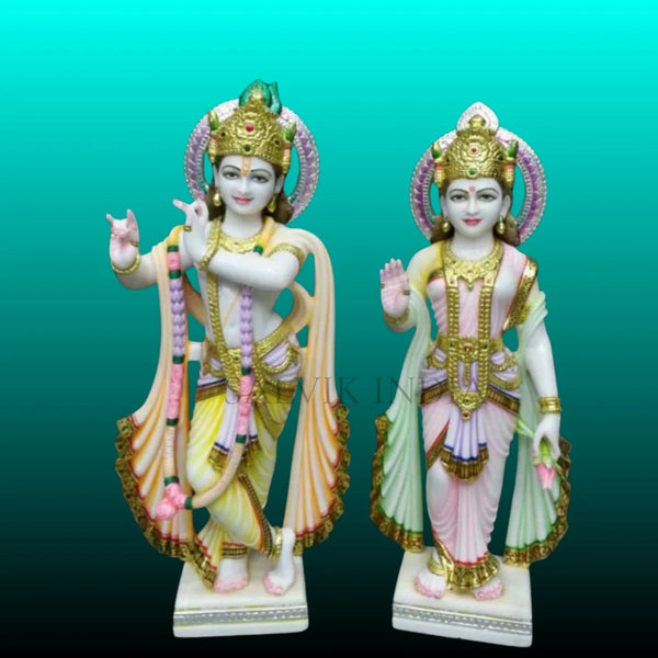Radha Krishna marble murti for home temple handcrafted from pure white marble
