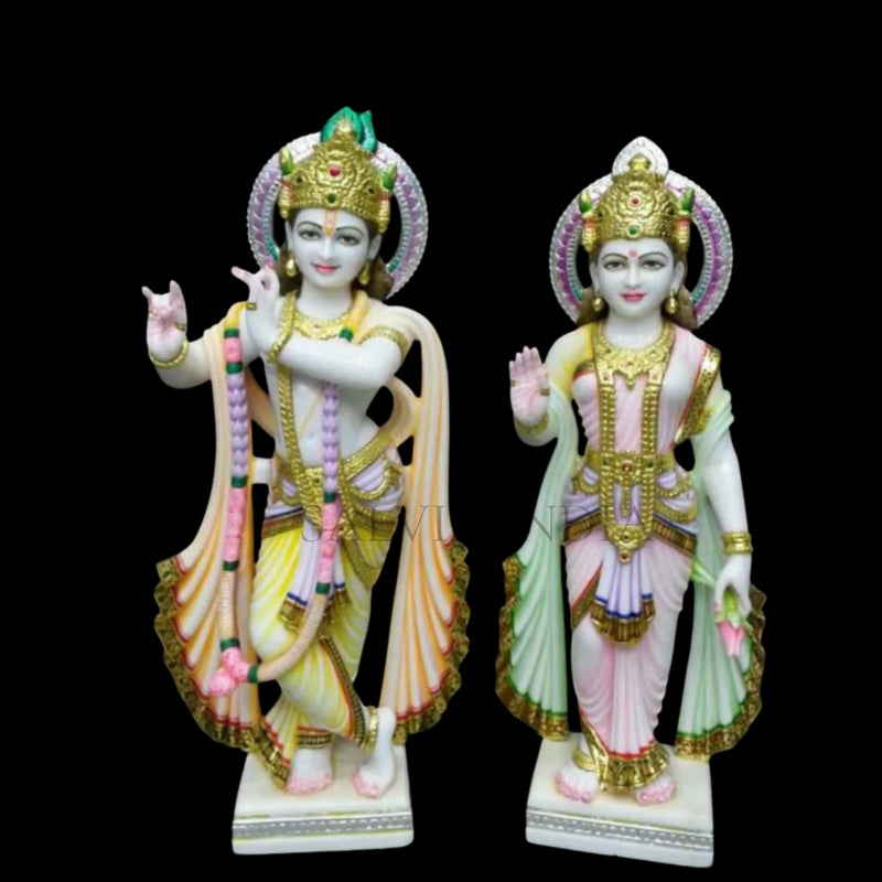 Radha Krishna marble murti for home temple handcrafted from pure white marble
