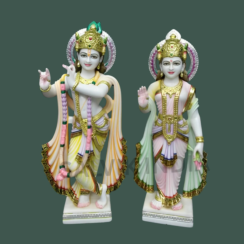 Radha Krishna marble murti for home temple handcrafted from pure white marble