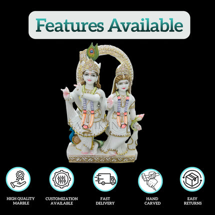 Close-up of Radha Krishna Marble Murti Online showcasing fine marble craftsmanship