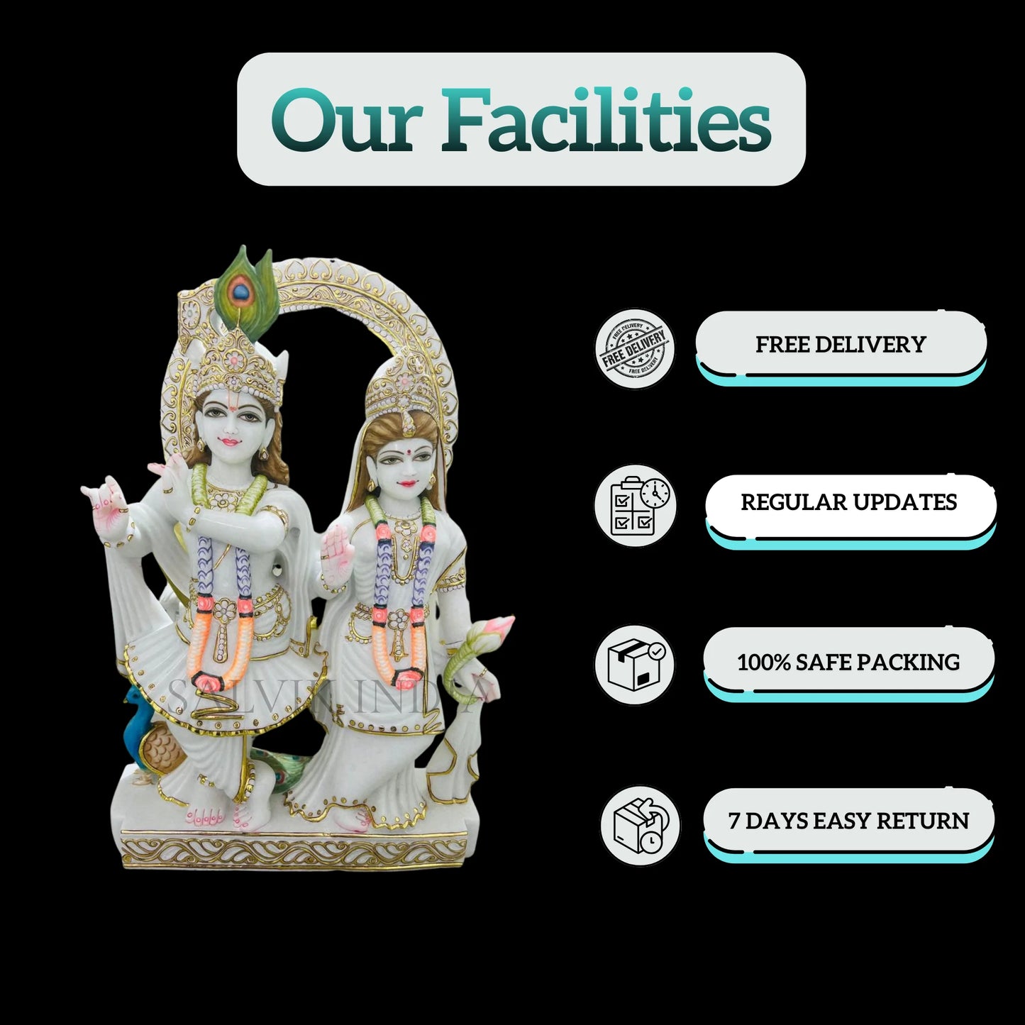 Side view of Radha Krishna Marble Murti Online carved from premium white marble