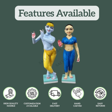 Radha Krishna Marble Murti side view – Intricate carvings and divine design