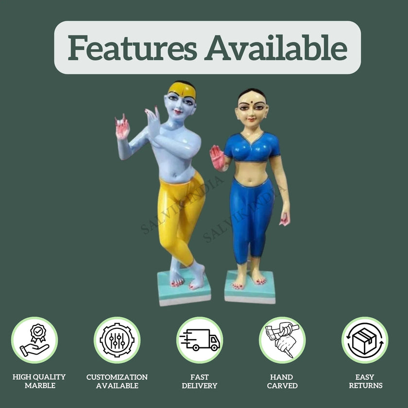 Radha Krishna Marble Murti side view – Intricate carvings and divine design