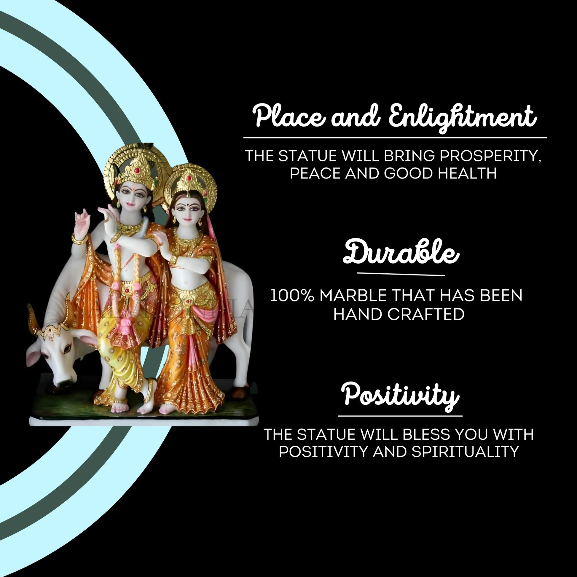 Radha Krishna Jugal Marble Murti with Cow – Ideal for Temple & Home Decor