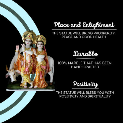 Radha Krishna Jugal Marble Murti with Cow – Ideal for Temple & Home Decor