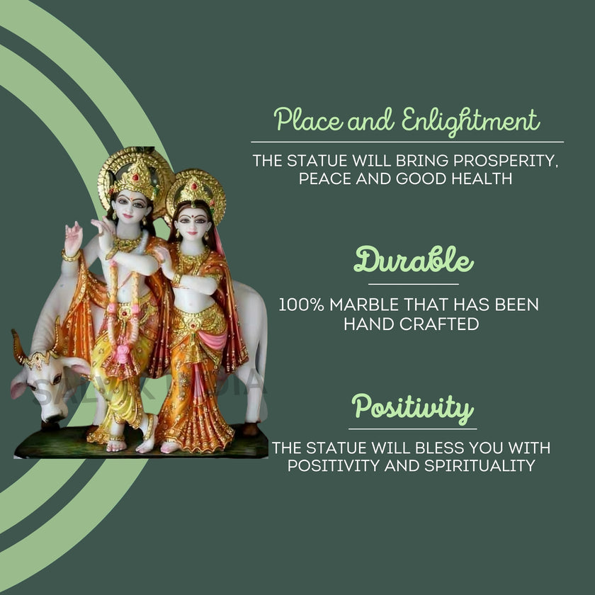 Radha Krishna Jugal Marble Murti with Cow – Ideal for Temple & Home Decor