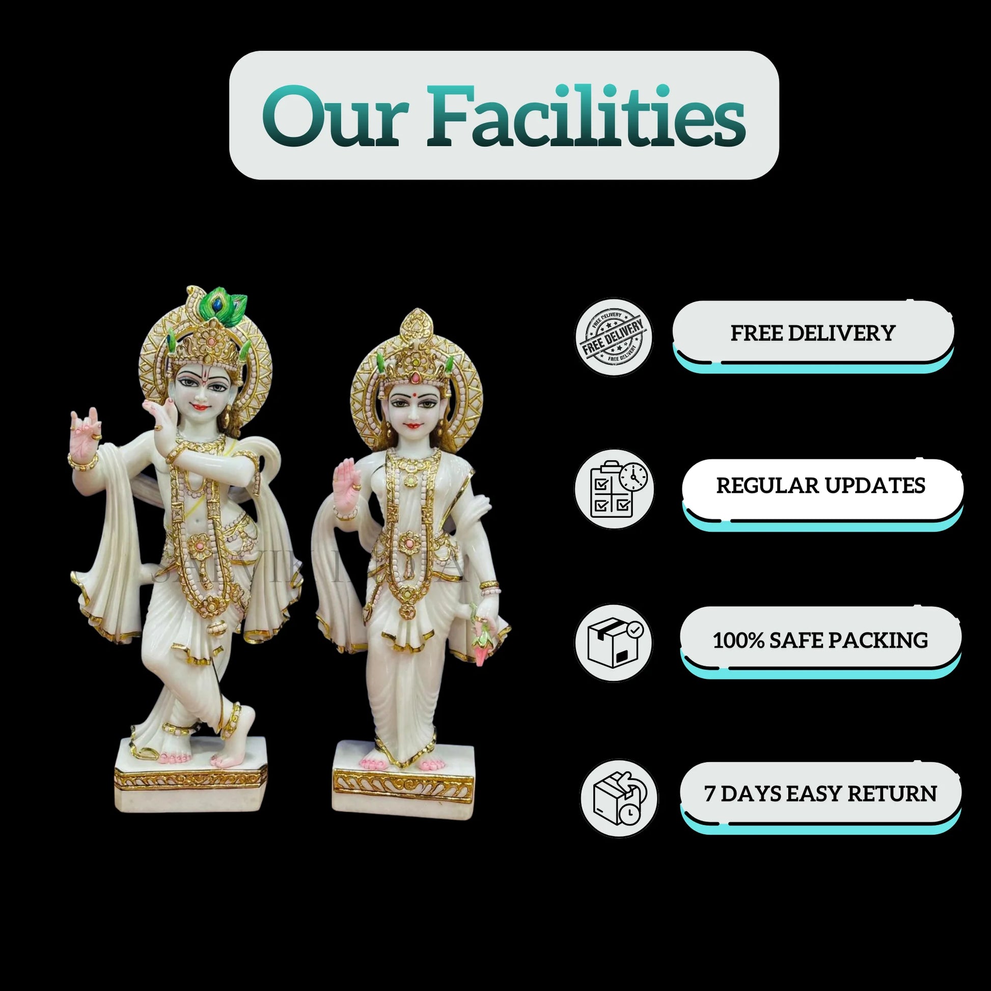 Back view of Radha Krishna marble statue 1 feet for pooja room