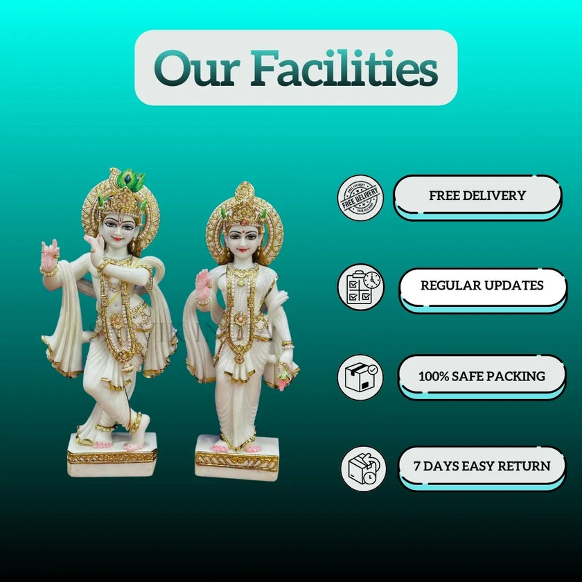 Back view of Radha Krishna marble statue 1 feet for pooja room