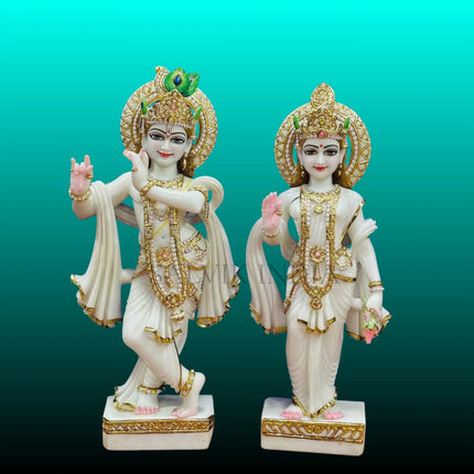 Radha Krishna marble statue 1 feet front view, handcrafted idol for home temple