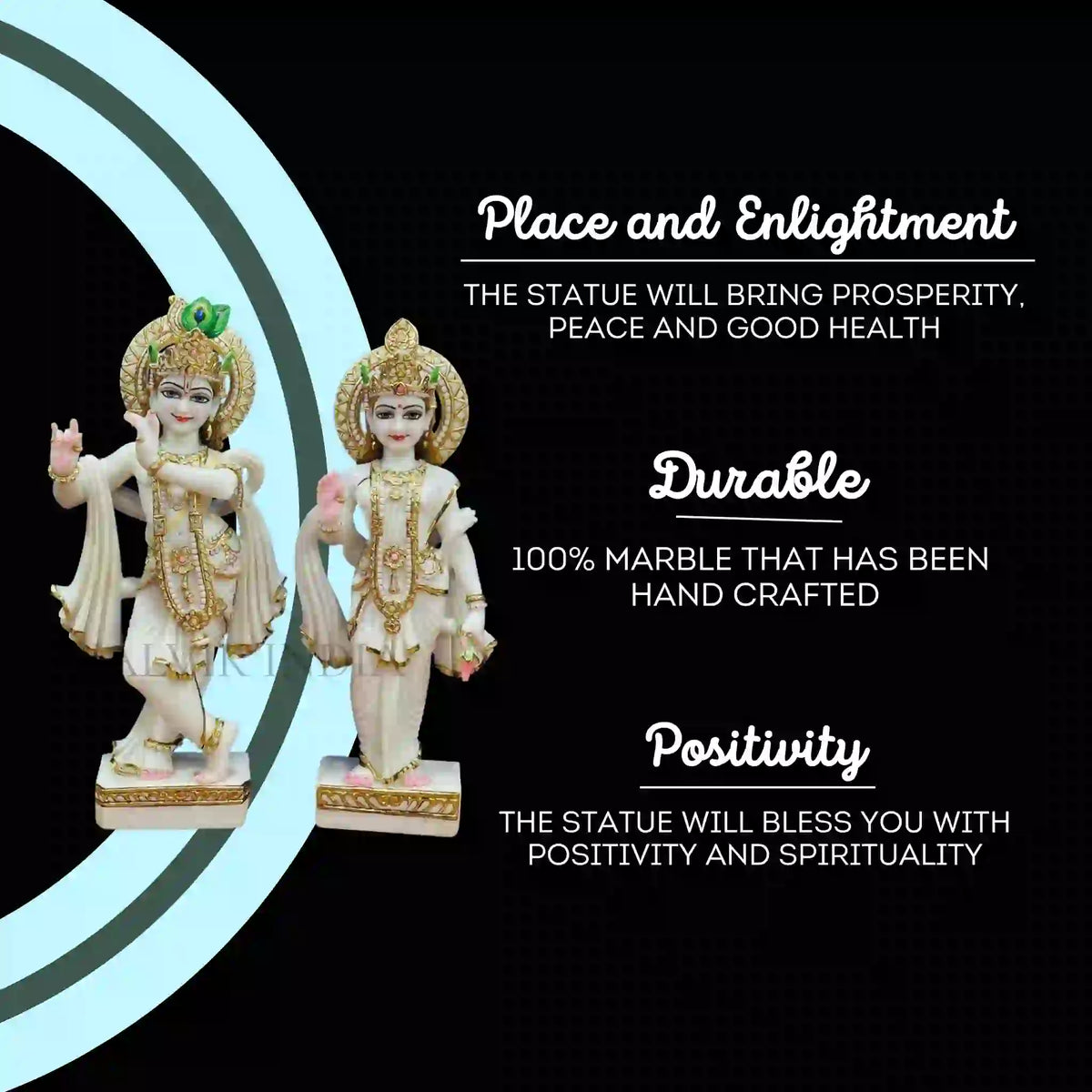 Beautiful 1 feet Radha Krishna marble statue, pure white marble idol for gifting