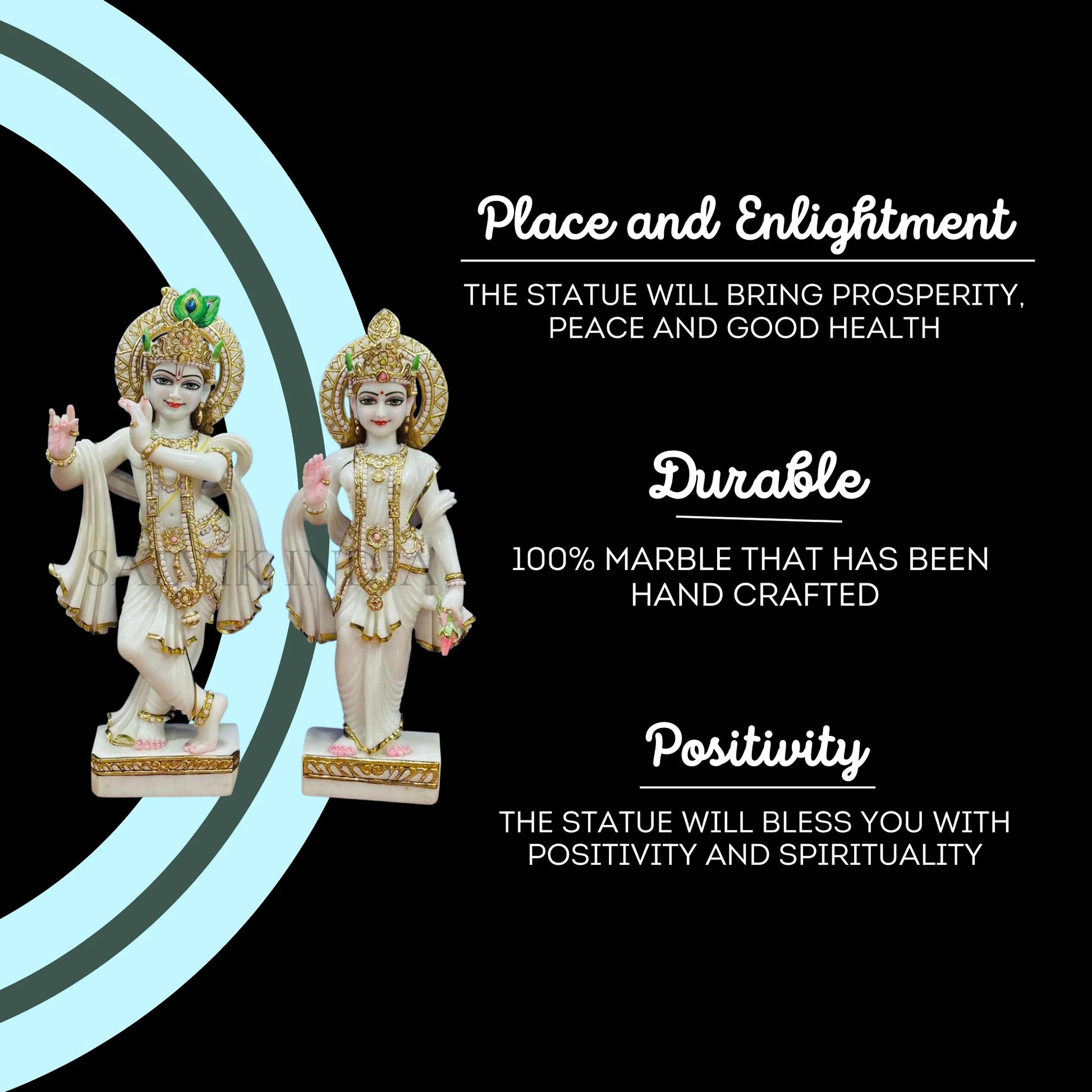 Beautiful 1 feet Radha Krishna marble statue, pure white marble idol for gifting
