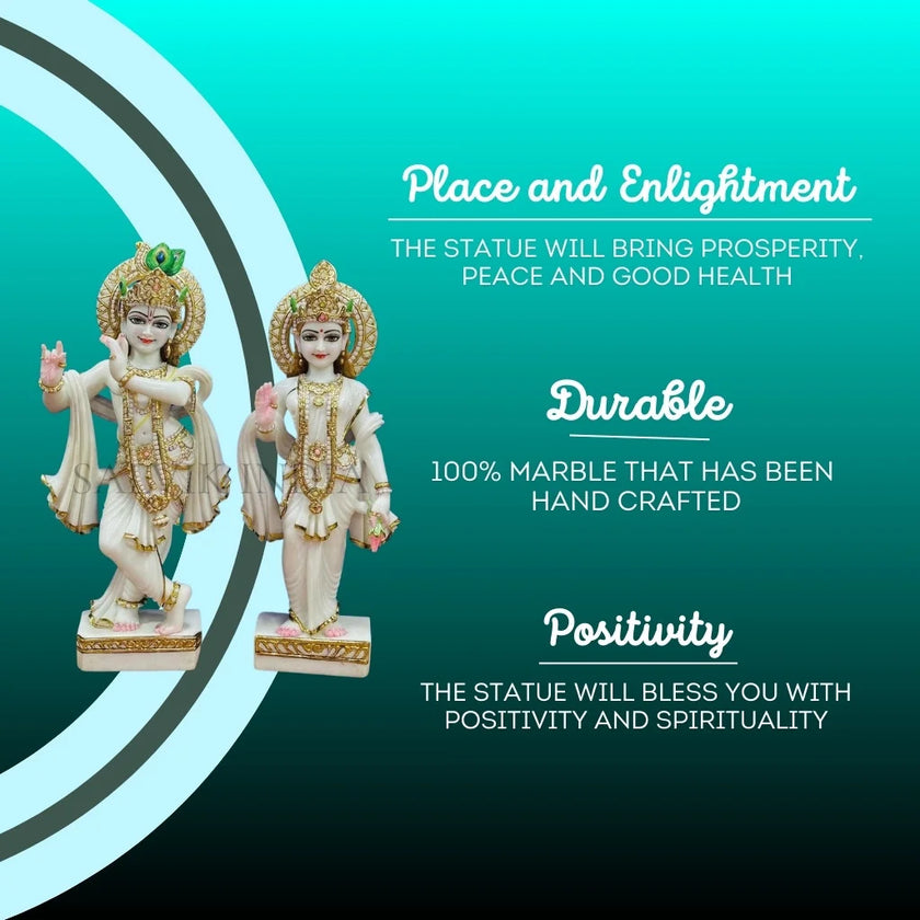 Beautiful 1 feet Radha Krishna marble statue, pure white marble idol for gifting