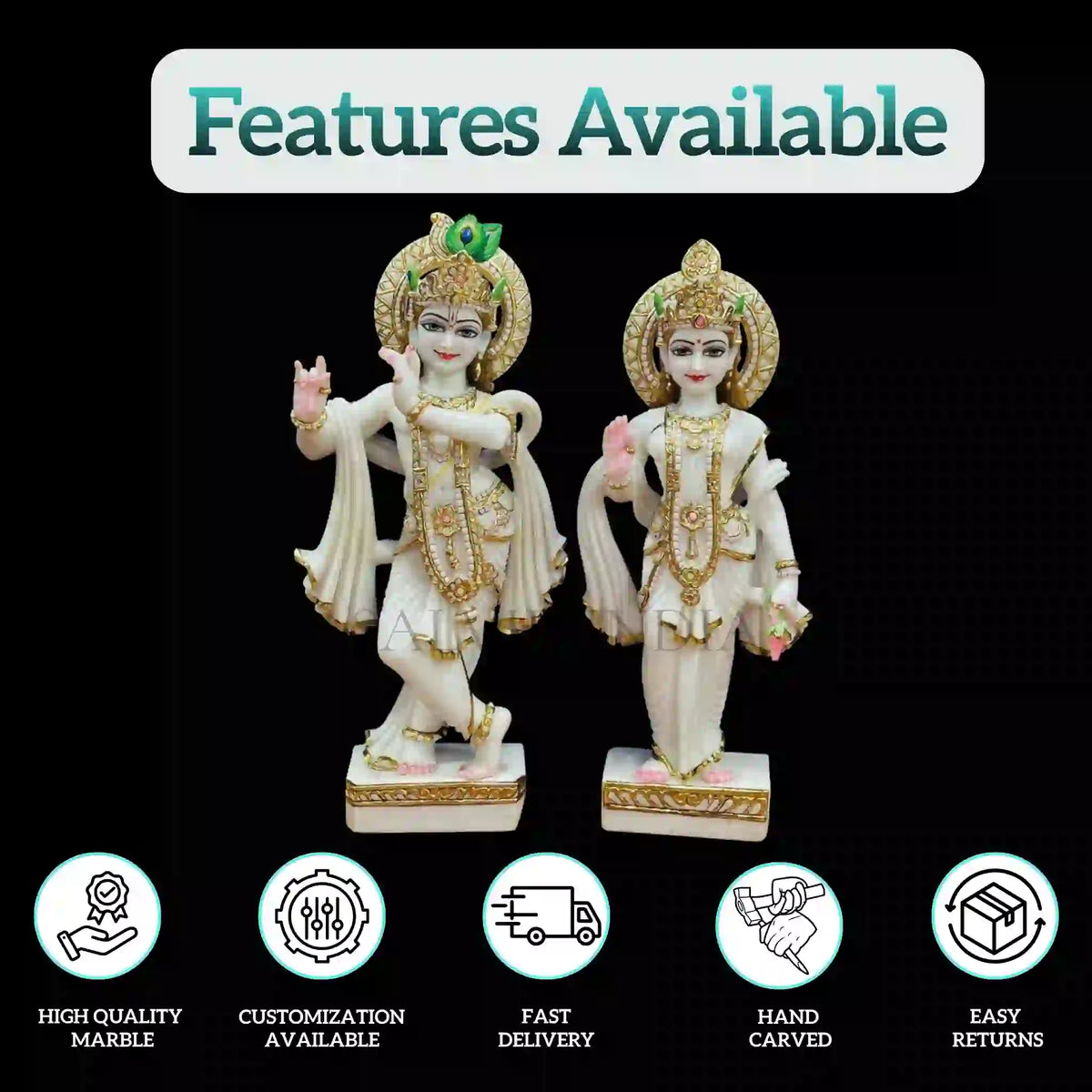 Side view of Radha Krishna 1 feet marble murti, hand-carved and polished