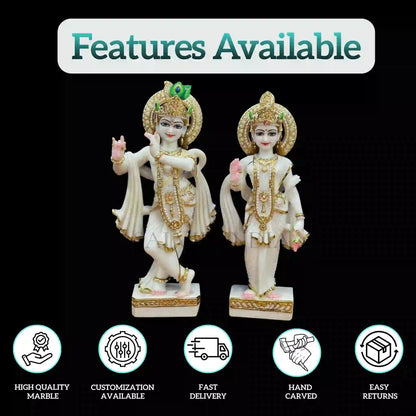 Side view of Radha Krishna 1 feet marble murti, hand-carved and polished