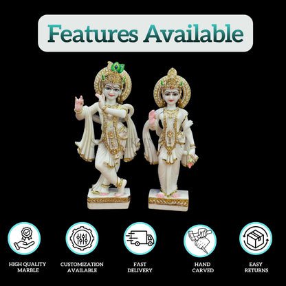 Side view of Radha Krishna 1 feet marble murti, hand-carved and polished