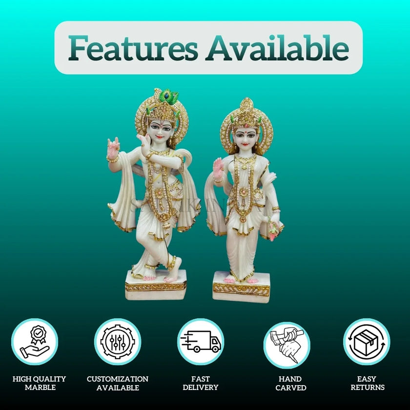 Side view of Radha Krishna 1 feet marble murti, hand-carved and polished