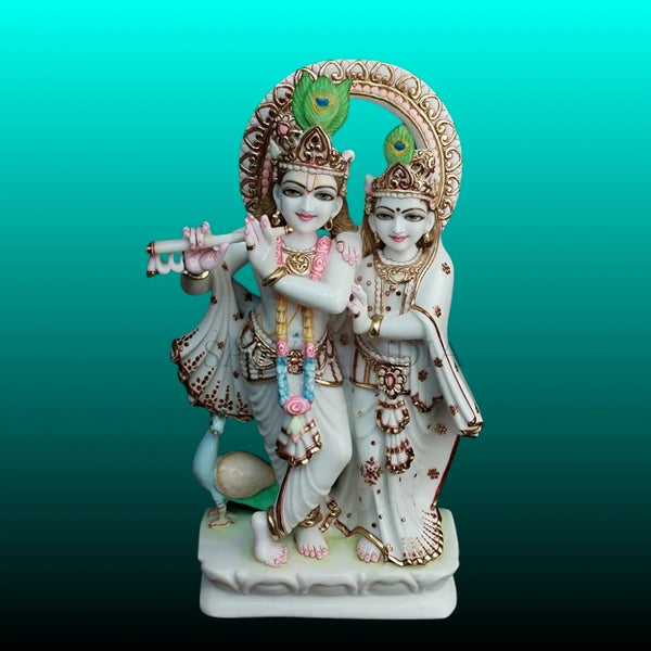 1 Feet Radha Krishna Marble Statue handcrafted in pure white marble for home temple