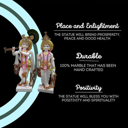 Radha Krishna Marble Statue with Krishna Playing Flute