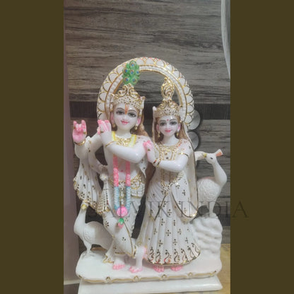 Handcrafted Radha Krishna Marble Statue for Home Temple
