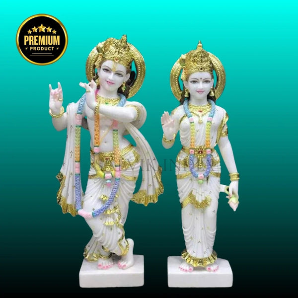 Radha Krishna Murti Big Size handcrafted in white marble for temple