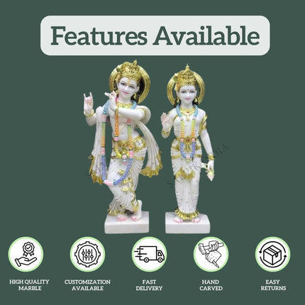 Large Radha Krishna Marble Murti for home and temple decor