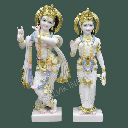 Radha Krishna Murti Big Size handcrafted in white marble for temple
