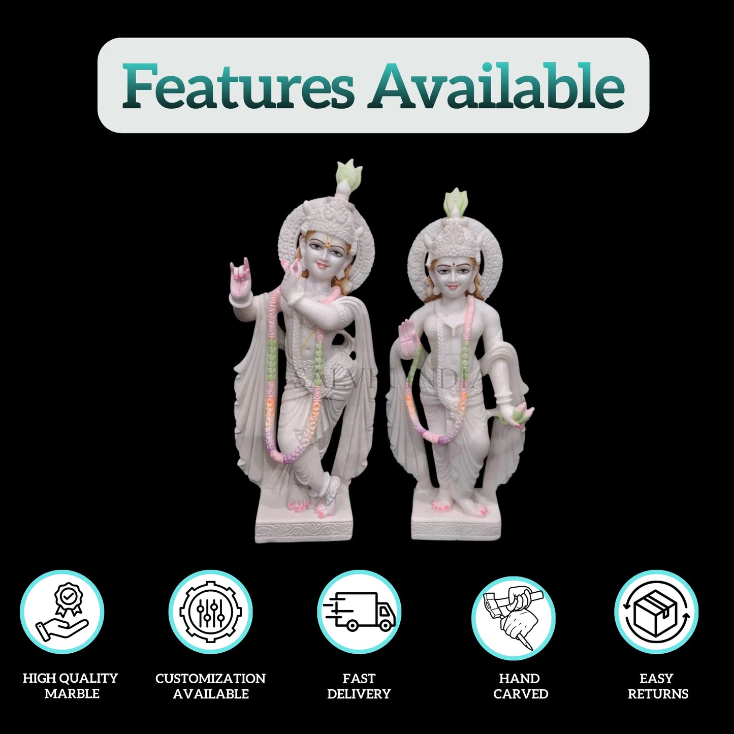 Radha Krishna murti in pure Makrana white marble handcrafted by artisans