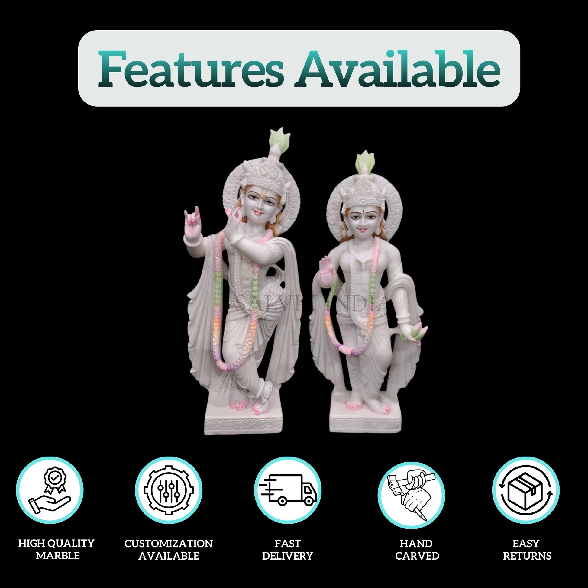 Radha Krishna murti in pure Makrana white marble handcrafted by artisans