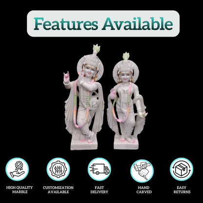 Radha Krishna murti in pure Makrana white marble handcrafted by artisans