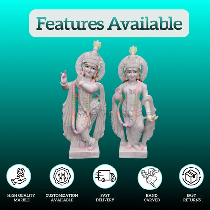 Radha Krishna murti in pure Makrana white marble handcrafted by artisans