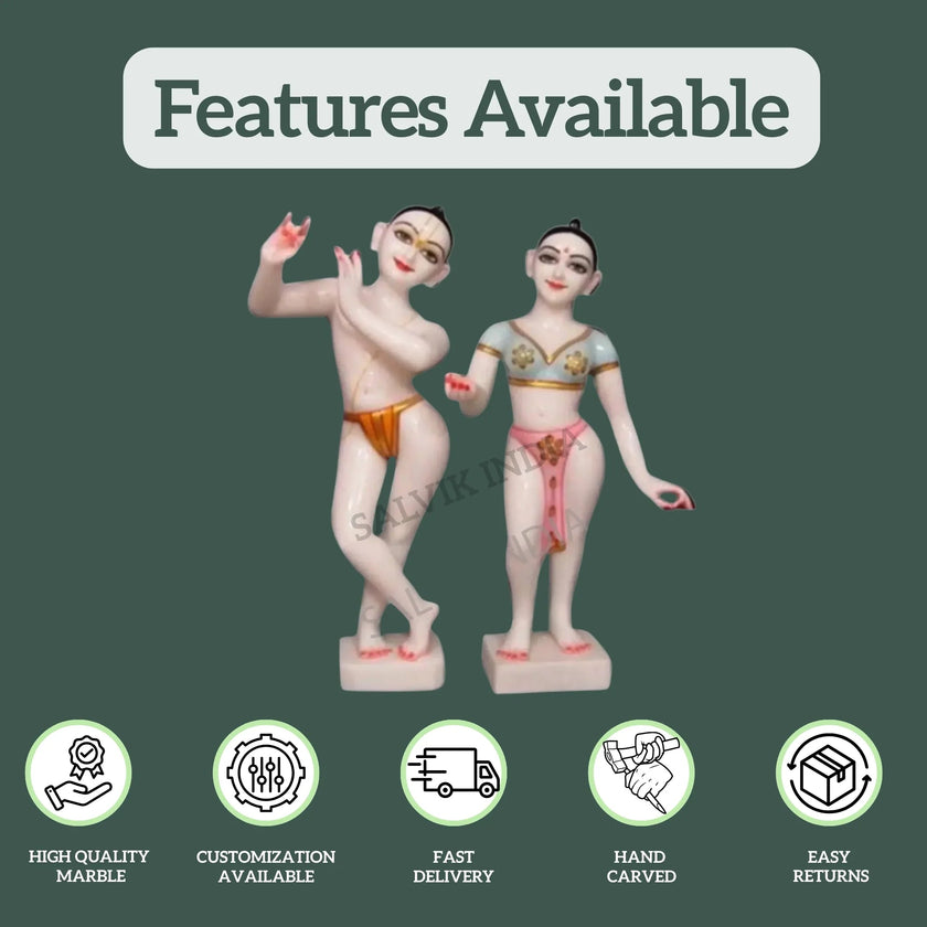 Radha Krishna Murti Marble close-up – Premium marble finish with detailed artistr