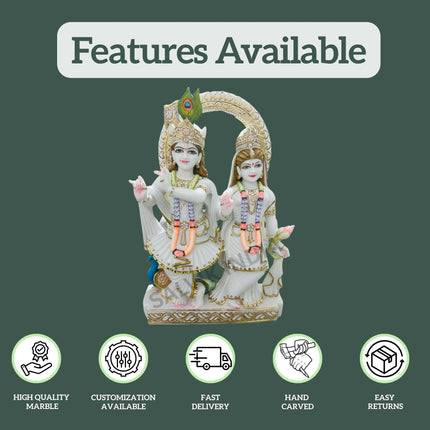 Close-up of Radha Krishna Murti Online showcasing fine marble craftsmanship