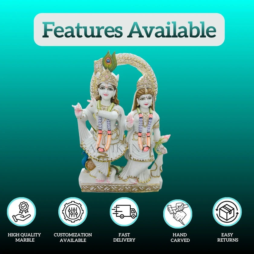 Close-up of Radha Krishna Murti Online showcasing fine marble craftsmanship