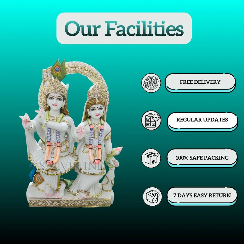 Side view of Radha Krishna Murti Online carved from premium white marble
