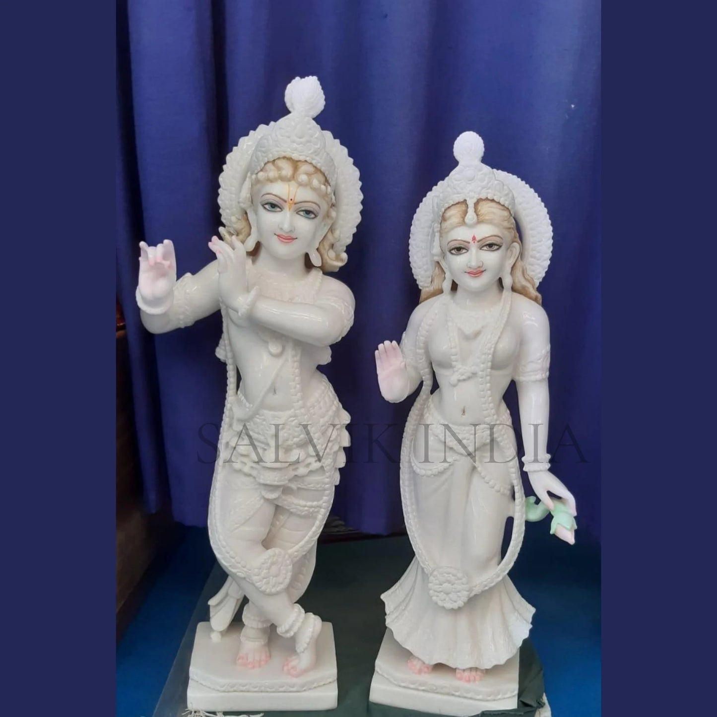 Radha Krishna white marble statue for home temple handcrafted idol