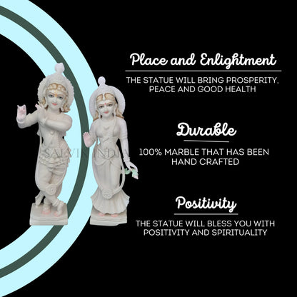 Radha Krishna white marble statue ideal for temple and mandir