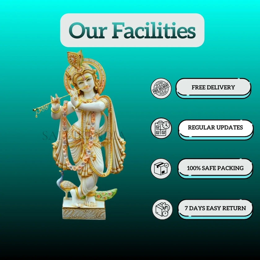 Rajasthani artisan carved Marble Krishna Murti