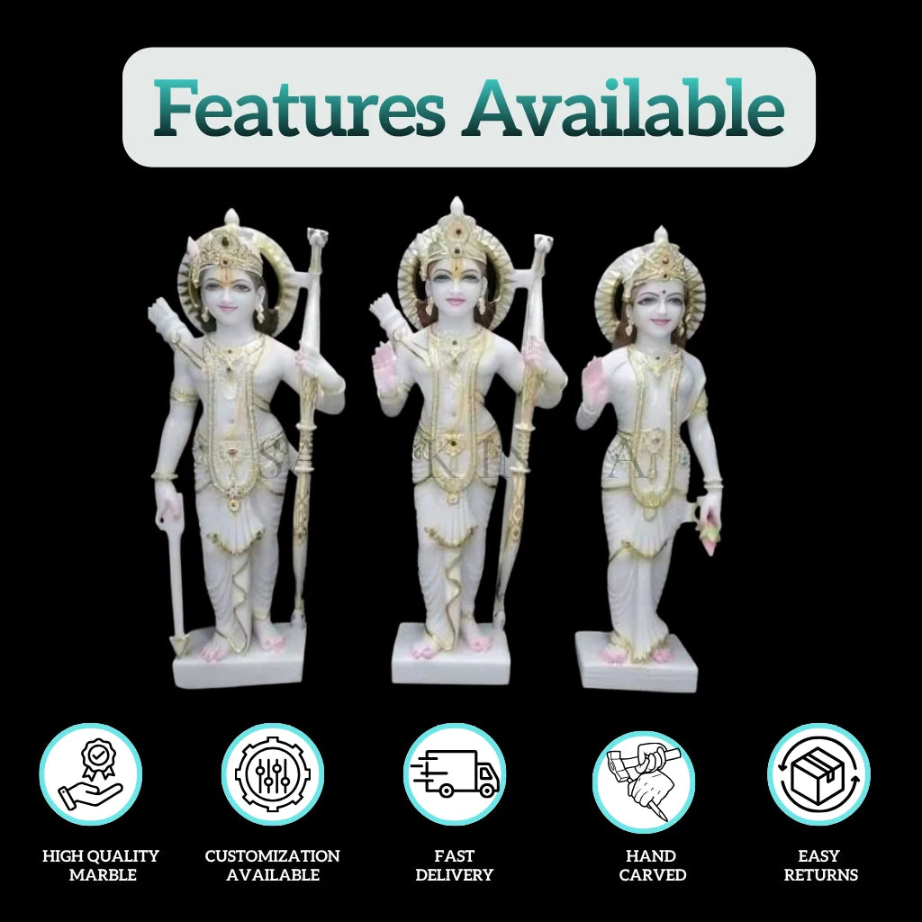 Ram Darbar decorative idol in white marble with features icons