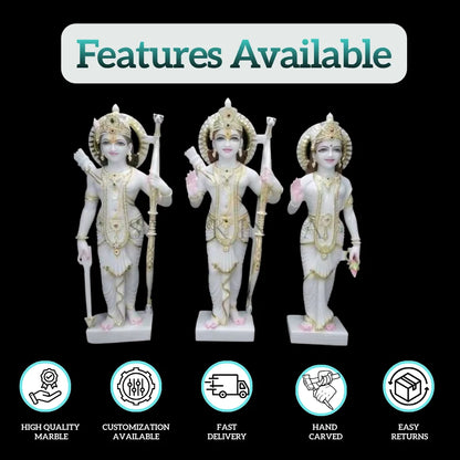 Ram Darbar decorative idol in white marble with features icons