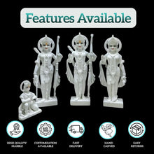 White marble Ram Darbar idol set with available features displayed