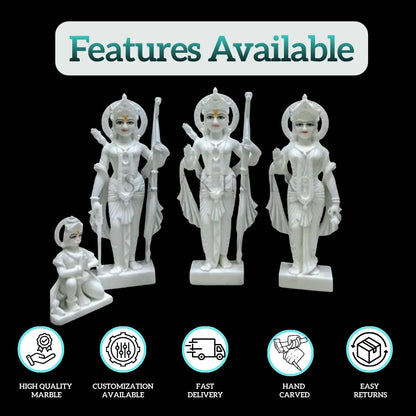 White marble Ram Darbar idol set with available features displayed