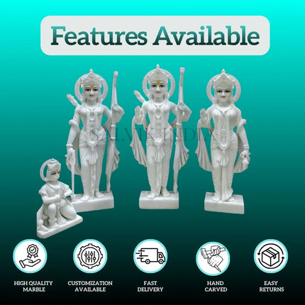 White marble Ram Darbar idol set with available features displayed