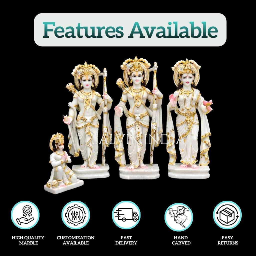 Ram Darbar Makrana marble idol set with listed features icons