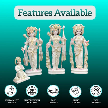 Ram Darbar Makrana marble idol set with listed features icons